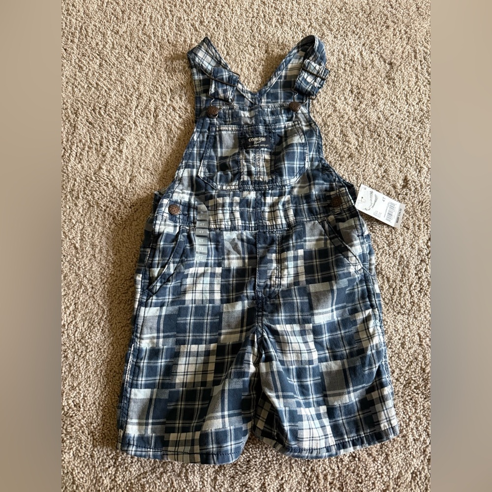 OshKosh B'gosh Navy Plaid 4T Overalls Shorts - New w/ Tags